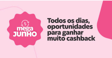 Fundo rosa com os dizeres "Mega Junho do Méliuz oferece cashbacks especiais"